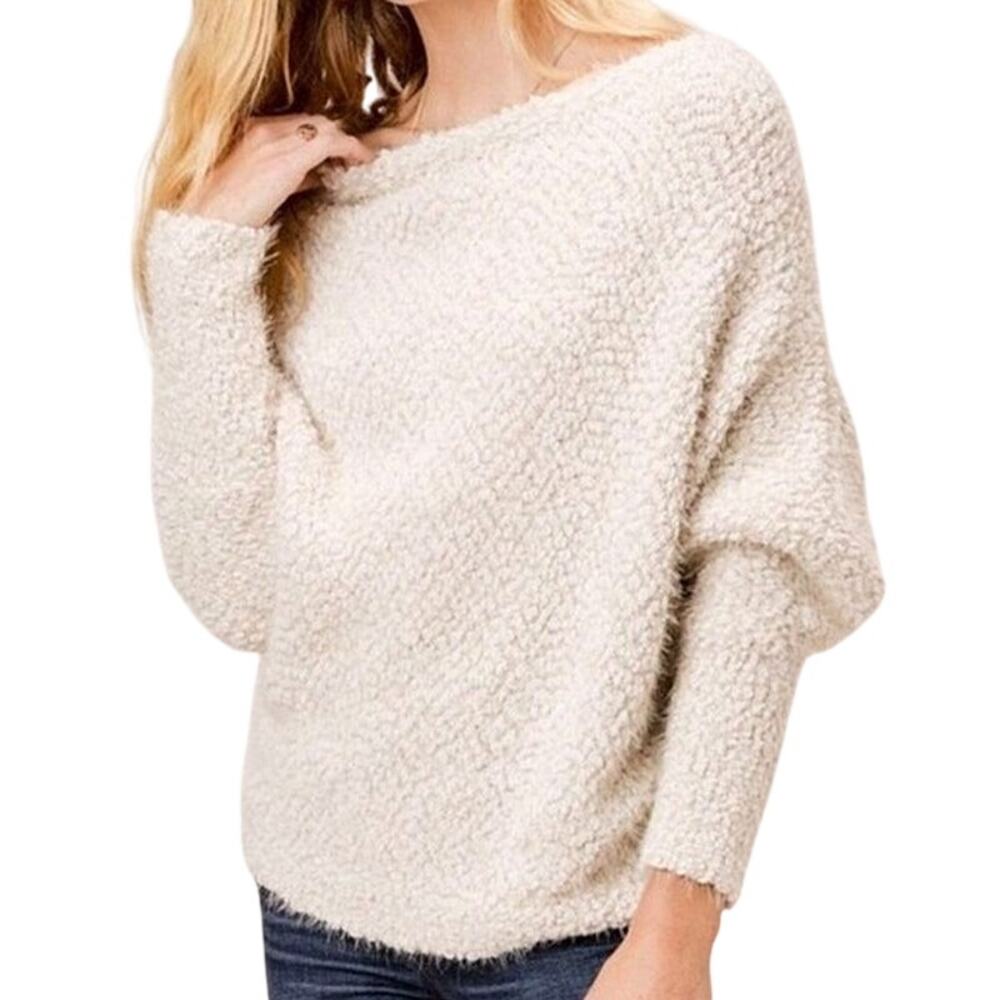 LoveStitch Wide Neck Dolman Sleeve Cream Sweater S/M